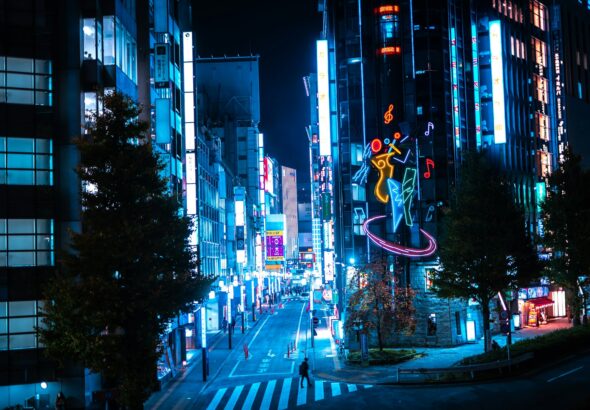 Neon-lit Kabukicho street in Shinjuku, Tokyo, the district where most host clubs operate