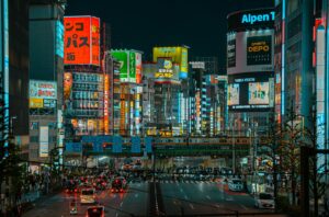 Neon-lit street in Kabukicho, Shinjuku, where most Tokyo kyabakura are located
