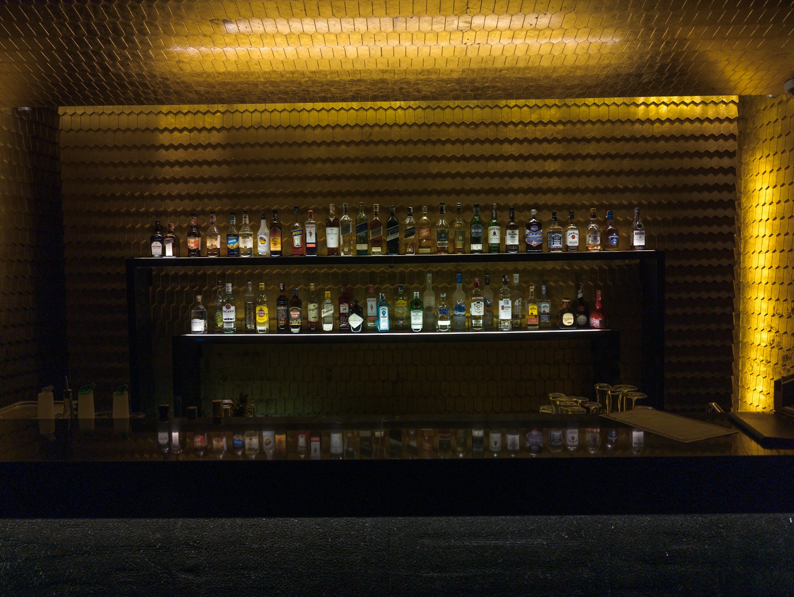 Interior of a small Japanese counter bar, the format used by both girls bars and snack bars