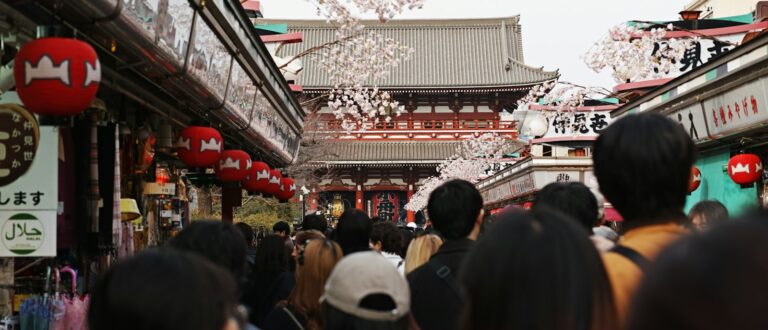 Red lanterns and street-side seating along Hoppy Street in Asakusa, Tokyo