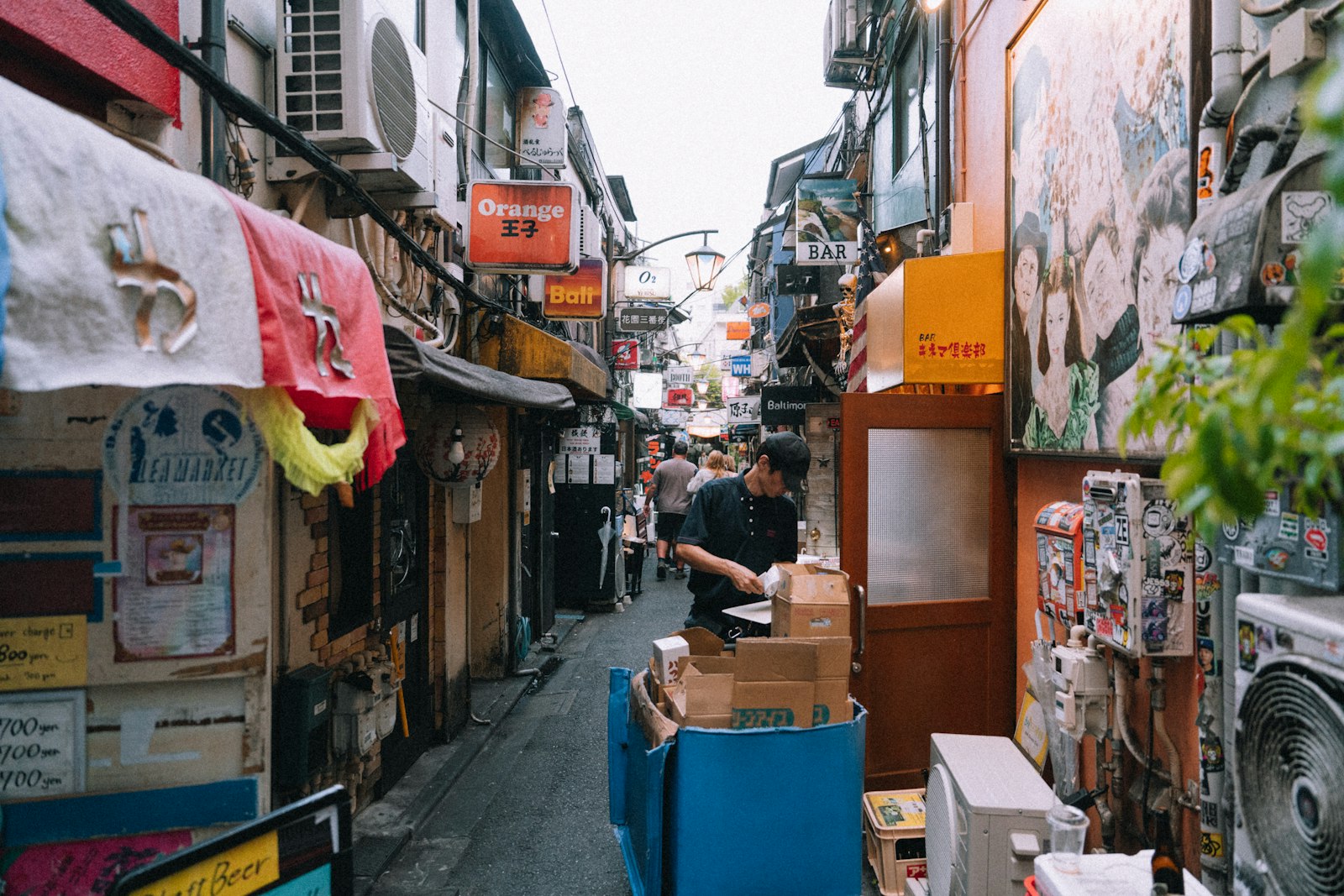 Narrow lane of tiny bars in Shinjuku Golden Gai, a short walk from the samurai restaurant in Kabukicho