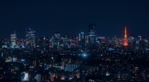 Tokyo Tower lit up at night, a stop on many budget Tokyo night tours