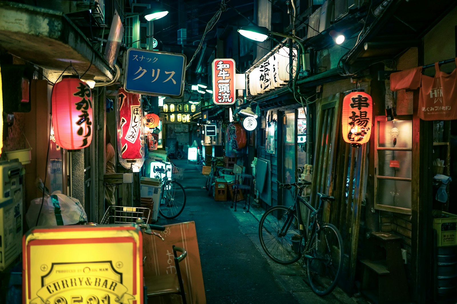 Lanterns hanging over the narrow lane of Nonbei Yokocho, one of the classic Shibuya hidden bar areas