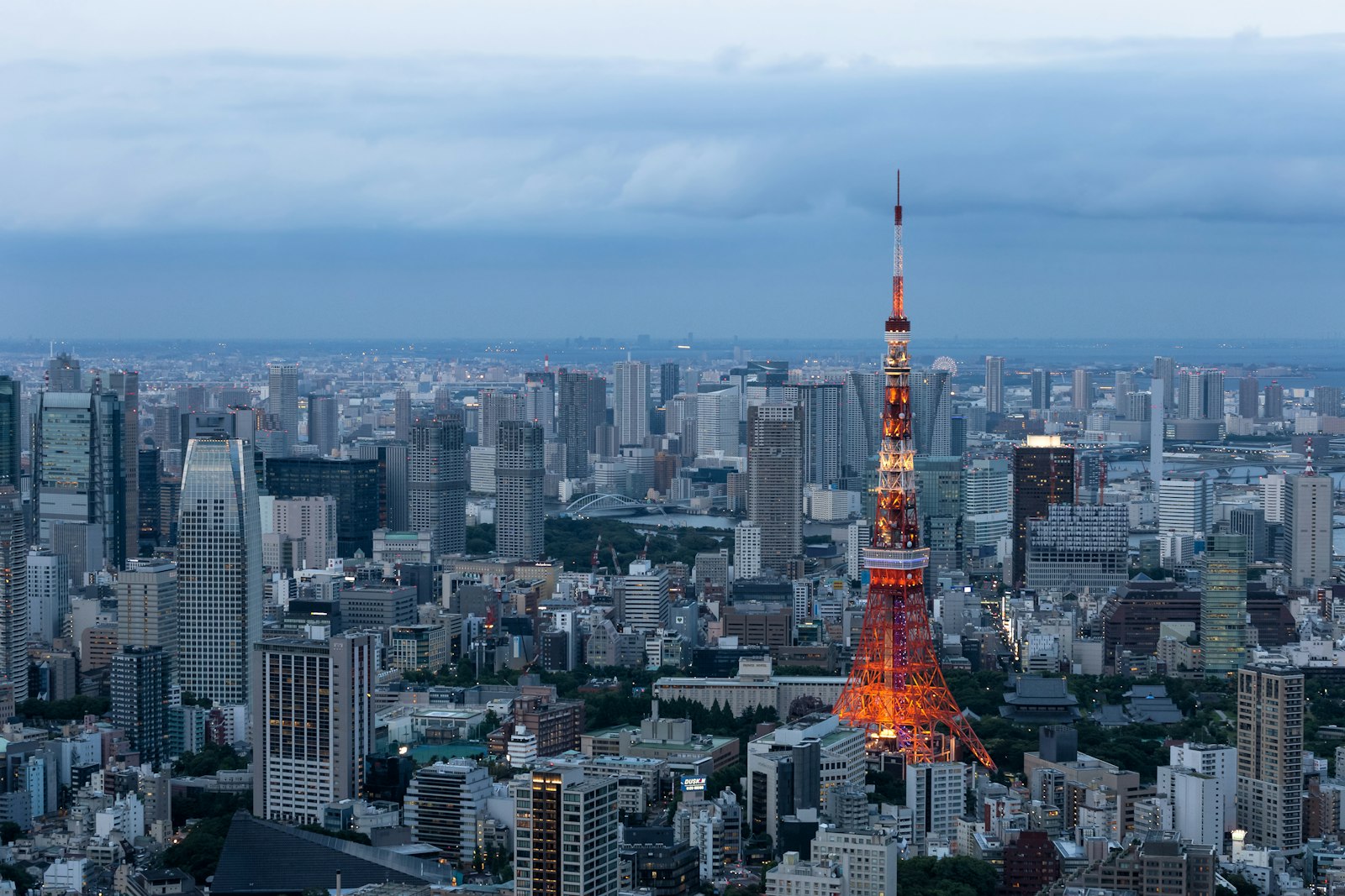 Tokyo Tower at night glowing orange under its winter Landmark Light illumination